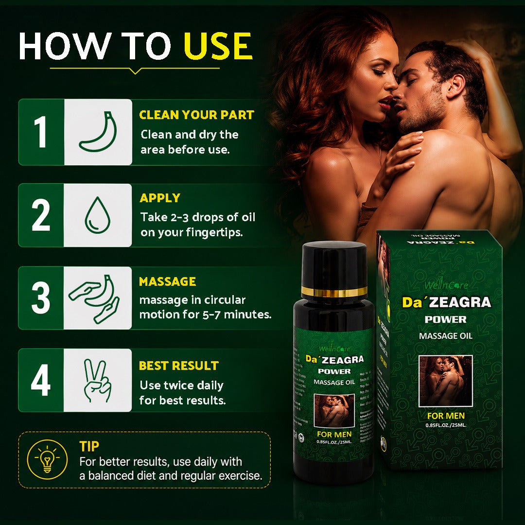 Da' Zeagra Power Massage Oil for Men | For Intimate Performance, Confidence, Vitality & Longer-Lasting Comfort - 25ml