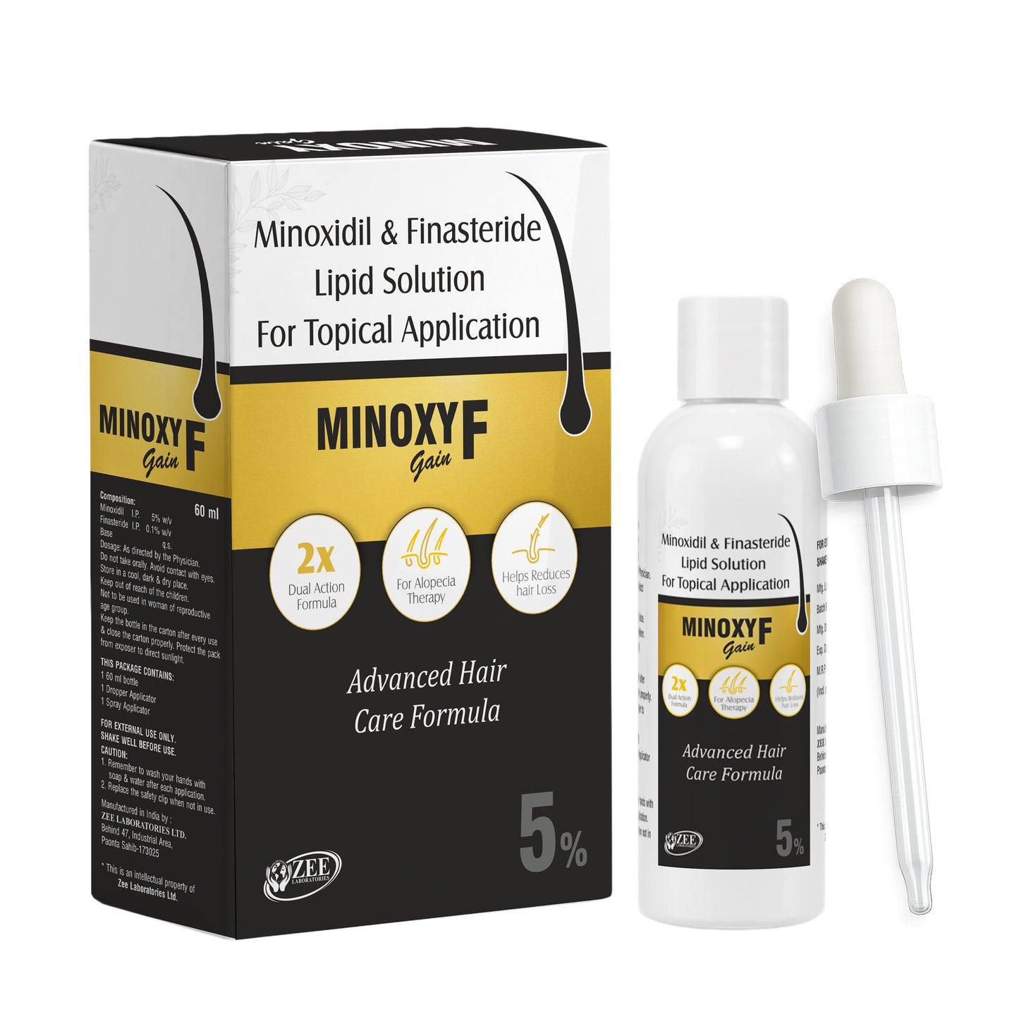 MINOXY F Gain Minoxidil 5% & Finasteride 0.1% Topical Hair Growth Solution
