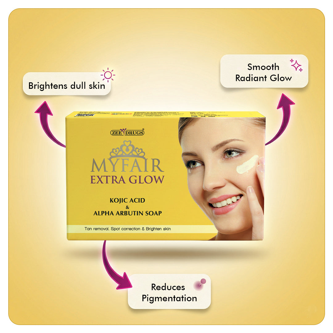 MyFair Extra Glow Kojic Acid & Alpha Arbutin Soap for Skin Brightening - 75g