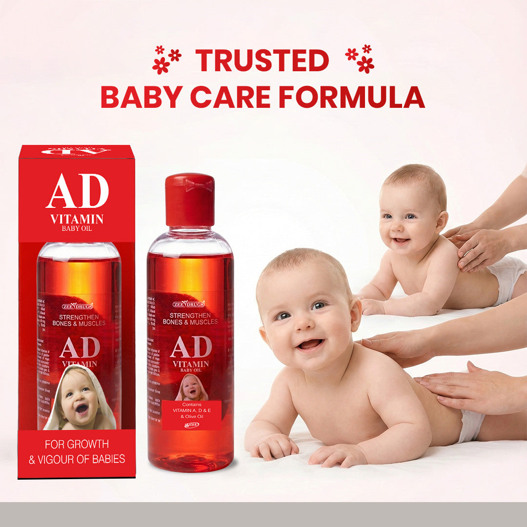 AD Vitamin Baby Oil for Strong Bones, Muscles & Healthy Skin
