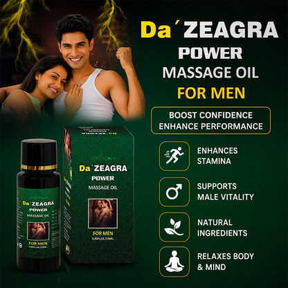 Da' Zeagra Power Massage Oil for Men | For Intimate Performance, Confidence, Vitality & Longer-Lasting Comfort - 25ml