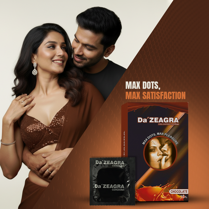 Da'Zeagra Xtra Dotted Condoms for Men | Chocolate Flavour with Super Sized Dots for Long Lasting Comfort - 10 Units