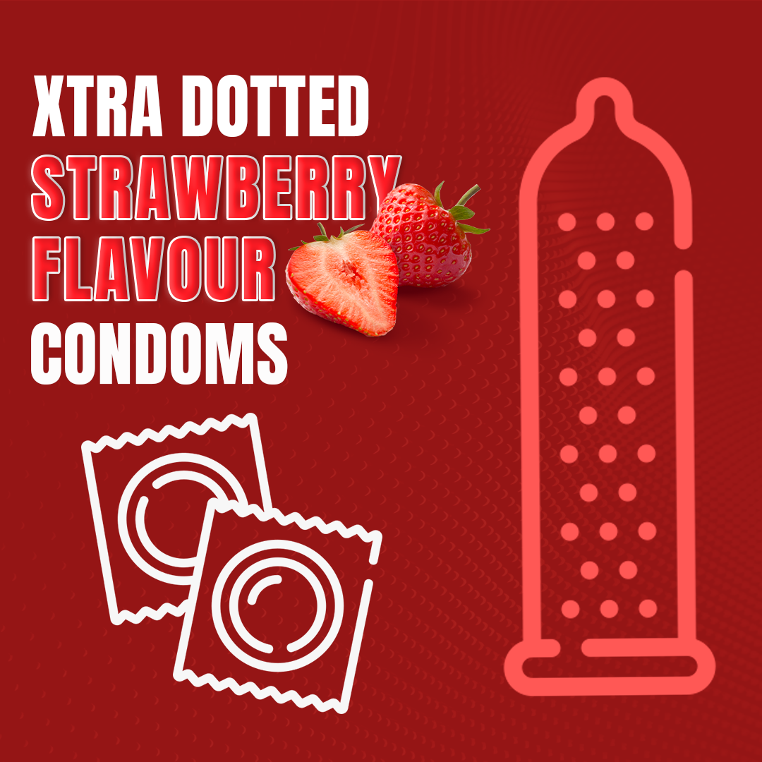 Da'Zeagra Xtra Dotted Condoms for Men | Strawberry Flavour with Super Sized Dots for Long Lasting Comfort - 10 Units
