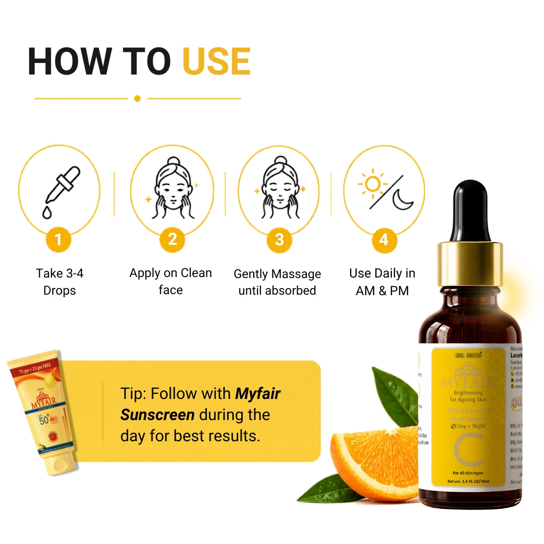 MyFair 10% Vitamin C Brightening Face Serum for Ageing Skin