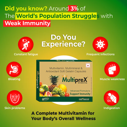 Multiprex Multivitamin Capsules for Daily Energy, Stamina and Immunity Support - 10 Capsules