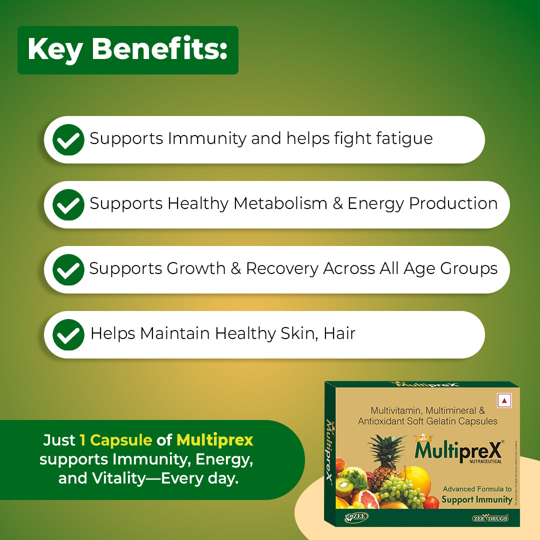 Multiprex Multivitamin Capsules for Daily Energy, Stamina and Immunity Support - 10 Capsules