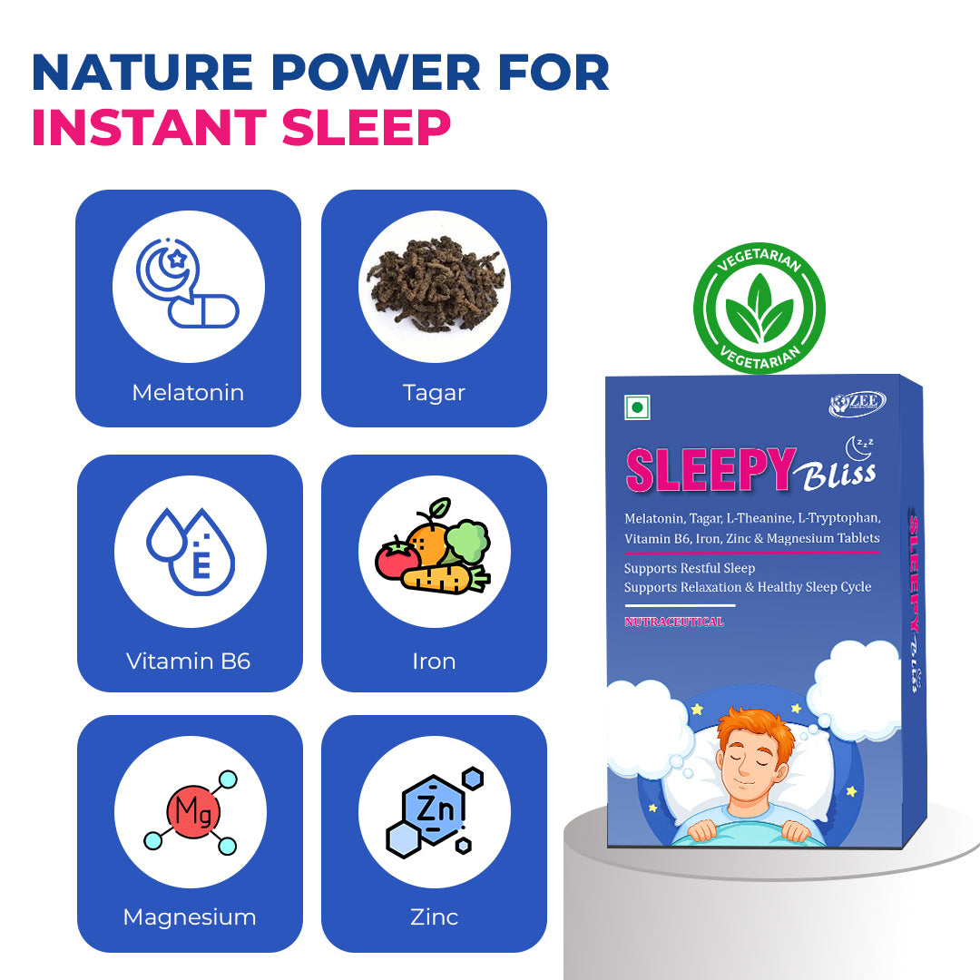 Sleepy Bliss Tablets for Restful Sleep & Mind Relaxation | Non-Habit Forming Sleeping Supplement - 30 Tablets