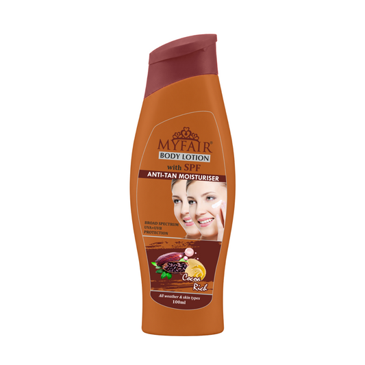 MyFair Anti Tan Body Lotion with SPF | Cocoa Rich Moisturizer | UVA UVB Protection | 100ml