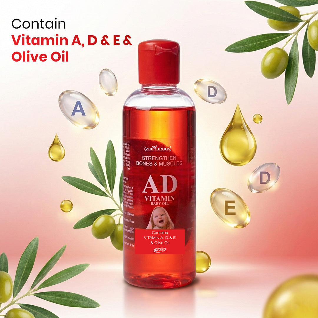 AD Vitamin Baby Oil for Strong Bones, Muscles & Healthy Skin