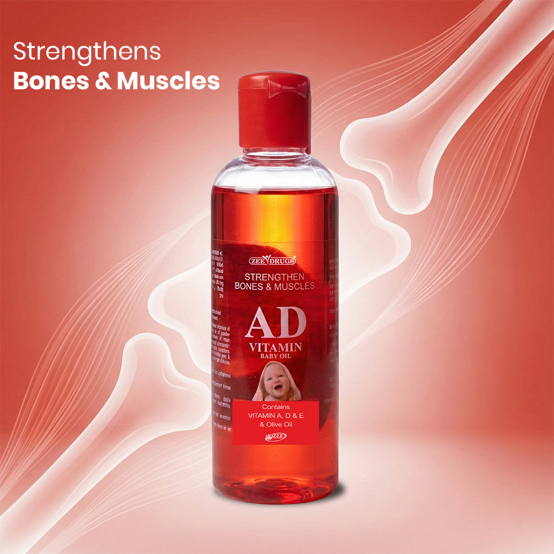 AD Vitamin Baby Oil for Strong Bones, Muscles & Healthy Skin
