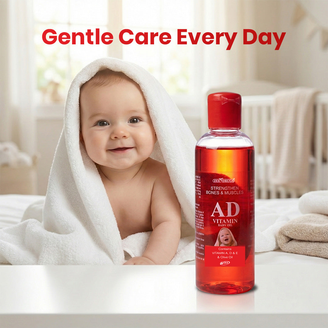 AD Vitamin Baby Oil for Strong Bones, Muscles & Healthy Skin