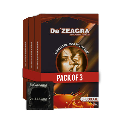 Da'Zeagra Xtra Dotted Condoms for Men | Chocolate Flavour with Super Sized Dots for Long Lasting Comfort - 10 Units