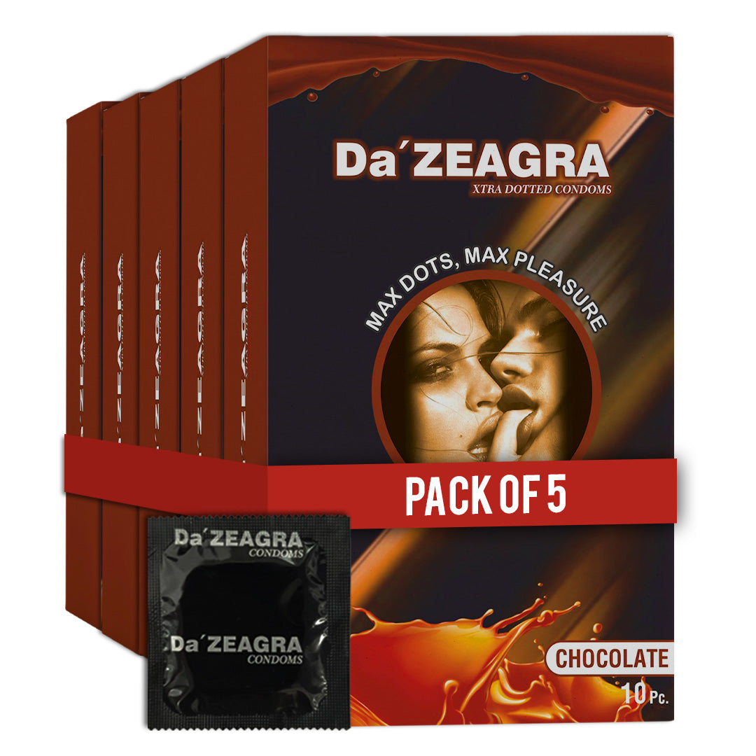 Da'Zeagra Xtra Dotted Condoms for Men | Chocolate Flavour with Super Sized Dots for Long Lasting Comfort - 10 Units