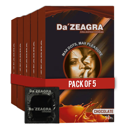 Da'Zeagra Xtra Dotted Condoms for Men | Chocolate Flavour with Super Sized Dots for Long Lasting Comfort - 10 Units