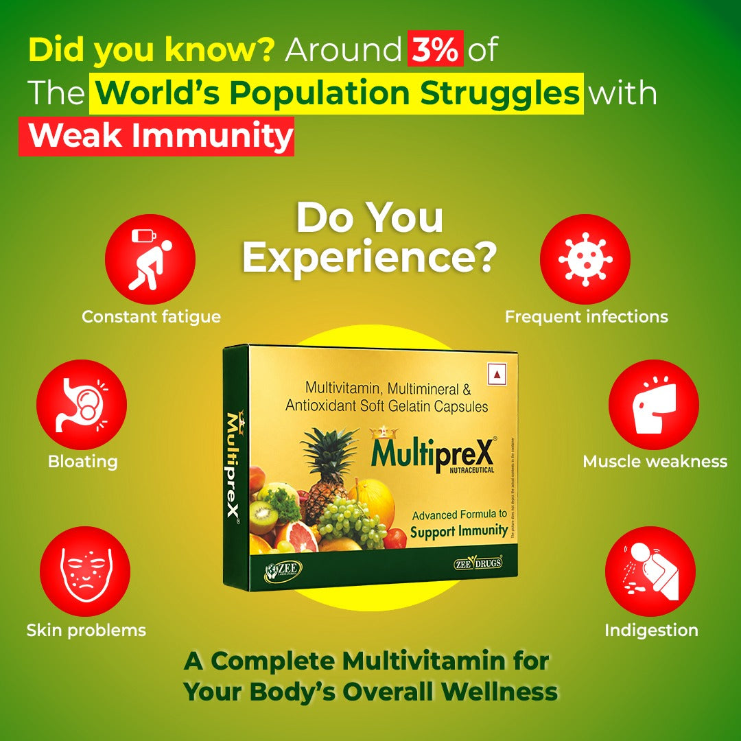 Multiprex Multivitamin Capsules for Daily Energy, Stamina and Immunity Support - 10 Capsules
