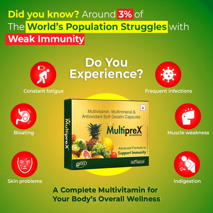 Multiprex Multivitamin Capsules for Daily Energy, Stamina and Immunity Support - 10 Capsules