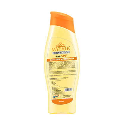 MyFair Body Lotion with SPF Anti-Tan Moisturiser | Saffron & Almond Moisturiser | UVA UVB Protection | Daily Moisturizer | 100ml