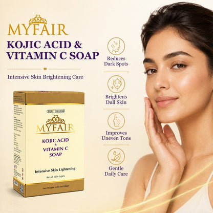 MyFair Kojic Acid & Vitamin C Soap for Dark Spots, Pigmentation, Acne & Skin Brightening - 100g