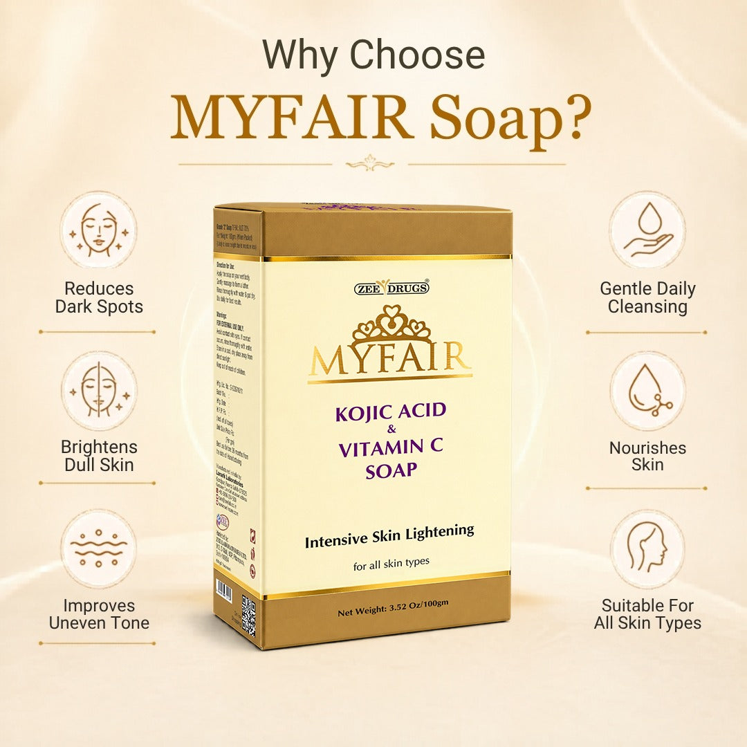 MyFair Kojic Acid & Vitamin C Soap for Dark Spots, Pigmentation, Acne & Skin Brightening - 100g