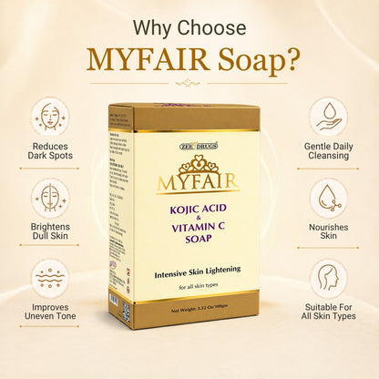 MyFair Kojic Acid & Vitamin C Soap for Dark Spots, Pigmentation, Acne & Skin Brightening - 100g